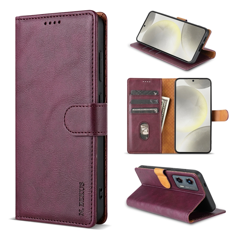 

For Motorola Moto G 5G 2024 N.BEKUS CSJ-P1 Solid Color Leather Phone Case(Wine Red)