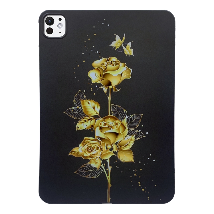 

For iPad Pro 13 2024 Golden Rose Pattern Smart Tablet TPU Case(Black)