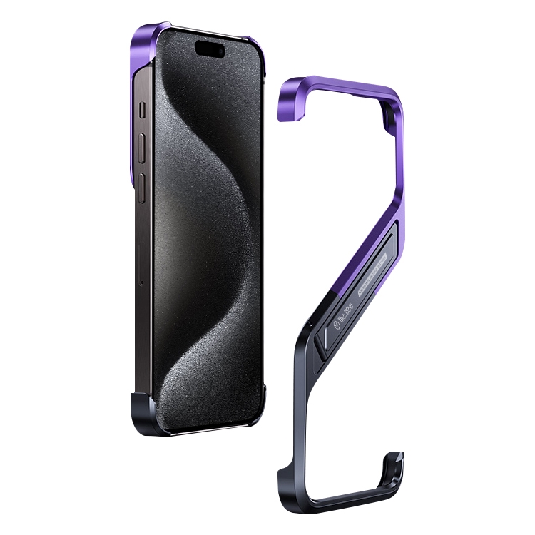 

For iPhone 15 Pro S-shaped Stand Frameless Metal Phone Case(Black Purple)