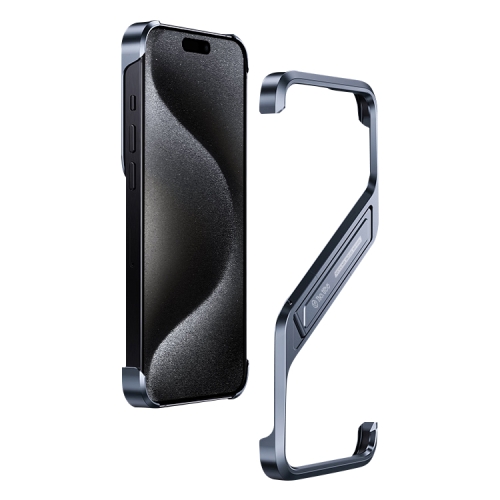 

For iPhone 15 Pro S-shaped Stand Frameless Metal Phone Case(Grey)