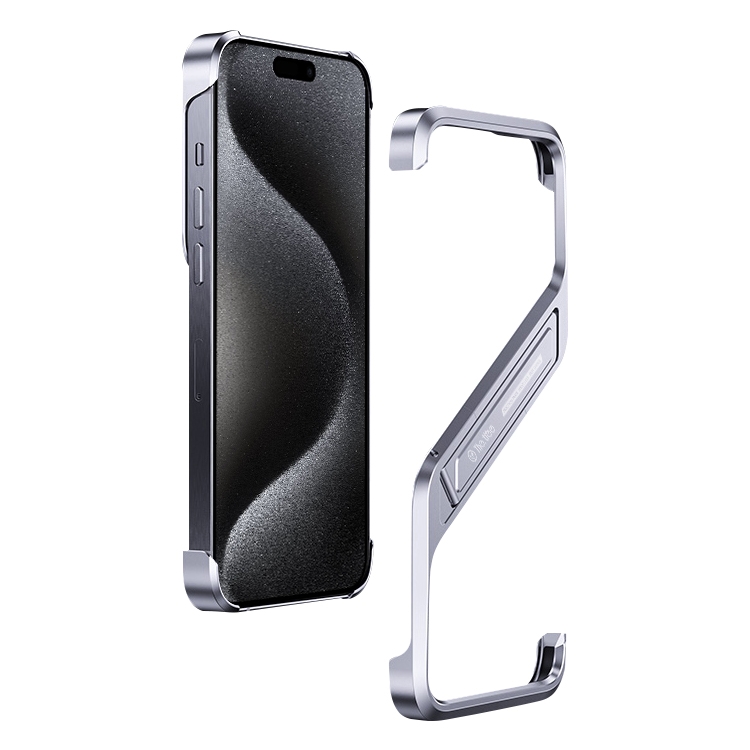 

For iPhone 15 Pro S-shaped Stand Frameless Metal Phone Case(Silver)