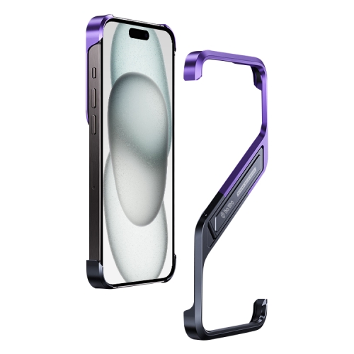 

For iPhone 15 S-shaped Stand Frameless Metal Phone Case(Black Purple)