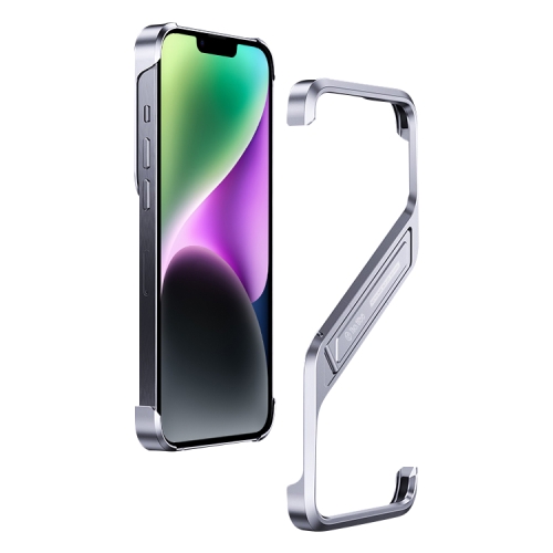 

For iPhone 14 S-shaped Stand Frameless Metal Phone Case(Silver)