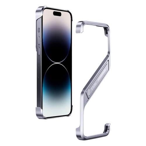 

For iPhone 14 Pro Max S-shaped Stand Frameless Metal Phone Case(Silver)