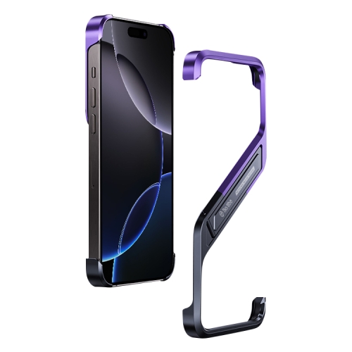 

For iPhone 16 Pro S-shaped Stand Frameless Metal Phone Case(Black Purple)