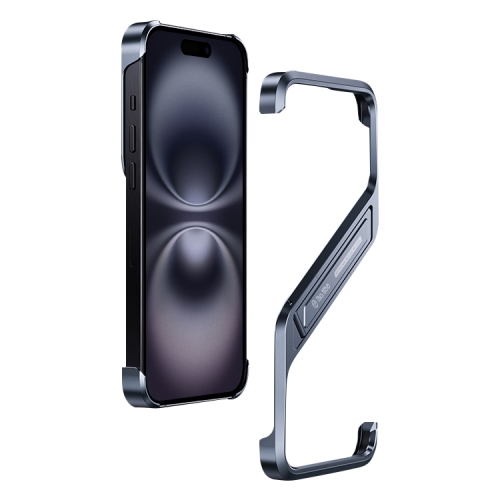 

For iPhone 16 S-shaped Stand Frameless Metal Phone Case(Grey)