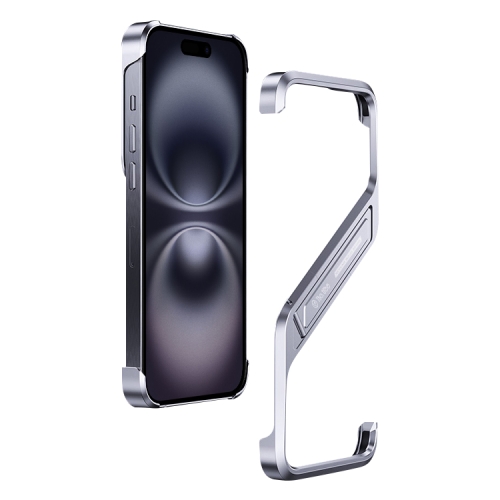 

For iPhone 16 S-shaped Stand Frameless Metal Phone Case(Silver)