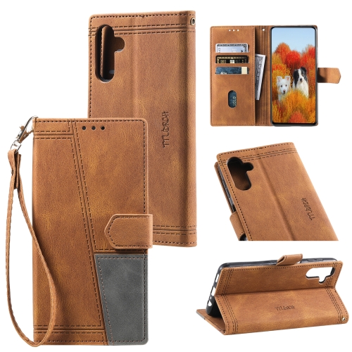 

For Samsung Galaxy A16 5G TTUDRCH Embossed Line Splicing Leather Phone Case(Brown)