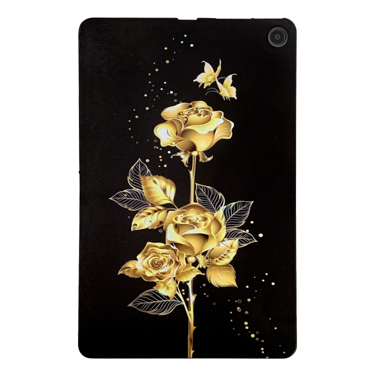 

For Amazon Fire Max 11 Golden Rose Pattern Smart Tablet TPU Case(Black)
