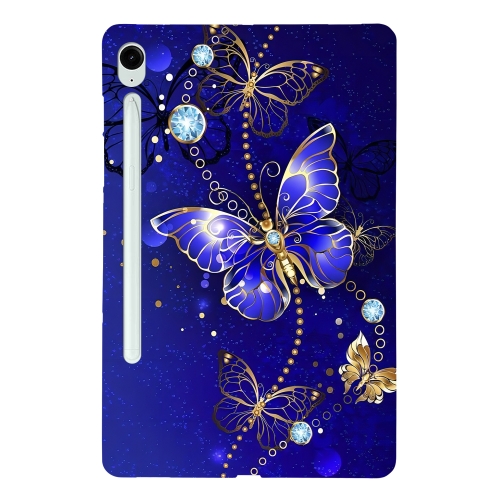 

For Samsung Galaxy Tab S9 / S9 FE Color Painting Pattern Smart Tablet TPU Case(Blue Butterfly)