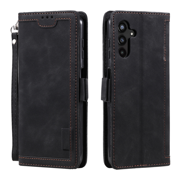 

For Samsung Galaxy A36 Retro Splicing Horizontal Flip Leather Phone Case(Black)