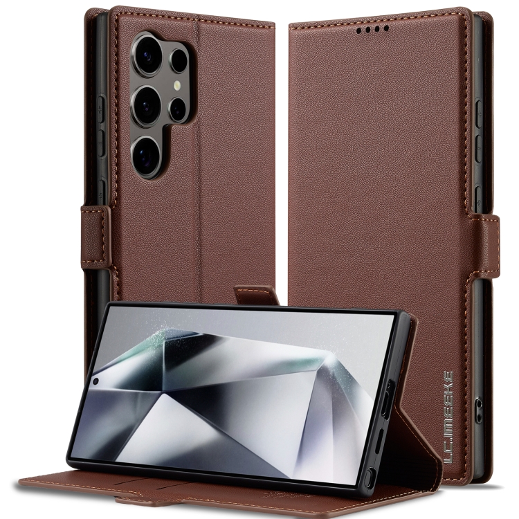

For Samsung Galaxy S25 Ultra 5G LC.IMEEKE L1 Series Frosted Fine Texture PU Phone Case(Brown)