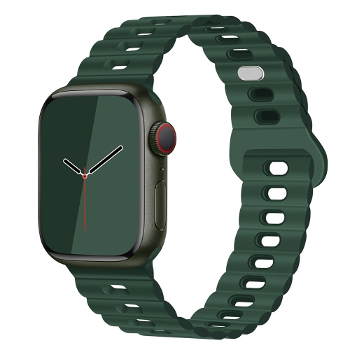 

For Apple Watch Series 9 45mm Reverse Buckle Breathable Silicone Watch Band(Fir Green)