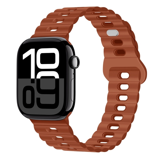 

For Apple Watch Series 10 46mm Reverse Buckle Breathable Silicone Watch Band(Saddle Brown)