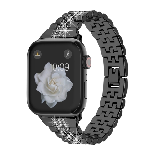 

For Apple Watch SE 2023 44mm Bling Diamond Chain Metal Watch Band(Black)