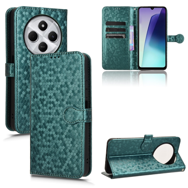 

For Redmi 14C 4G Honeycomb Dot Texture Leather Phone Case(Green)