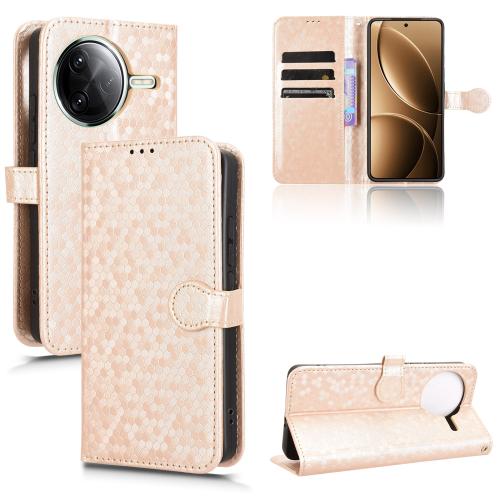 

For Redmi K80 / K80 Pro Honeycomb Dot Texture Leather Phone Case(Gold)