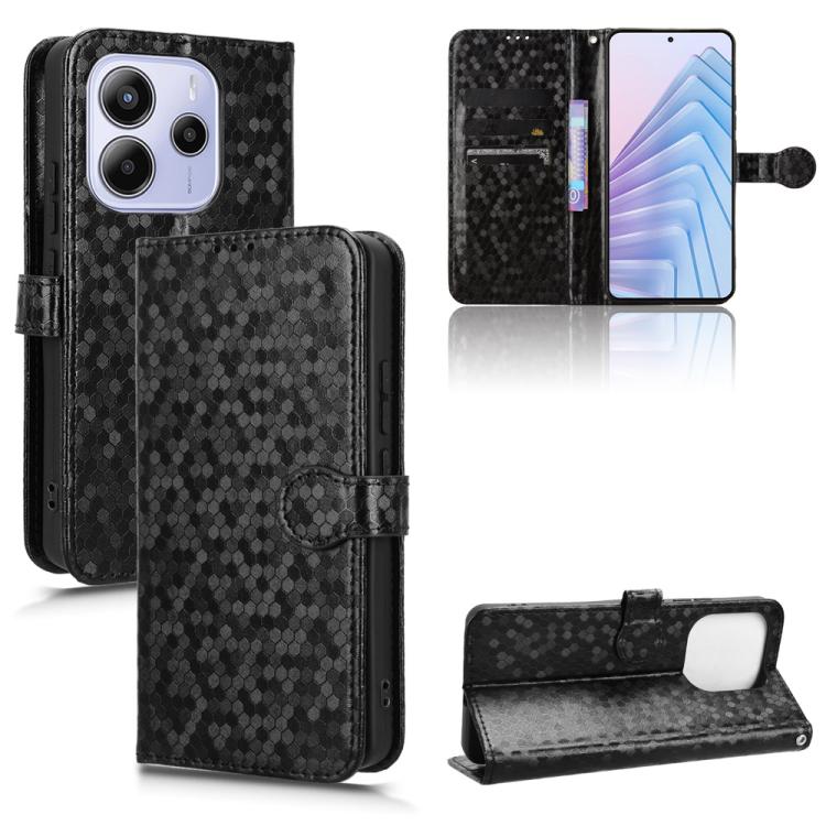 

For Redmi Note 14 4G 163.25mm Honeycomb Dot Texture Leather Phone Case(Black)