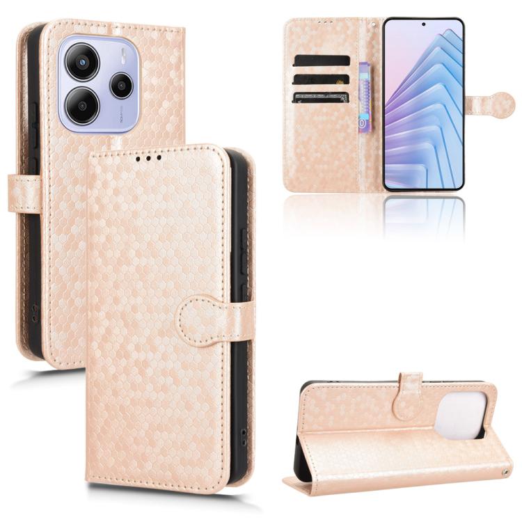 

For Redmi Note 14 4G 163.25mm Honeycomb Dot Texture Leather Phone Case(Gold)