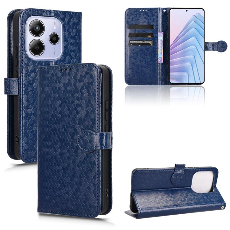 

For Redmi Note 14 4G 163.25mm Honeycomb Dot Texture Leather Phone Case(Blue)