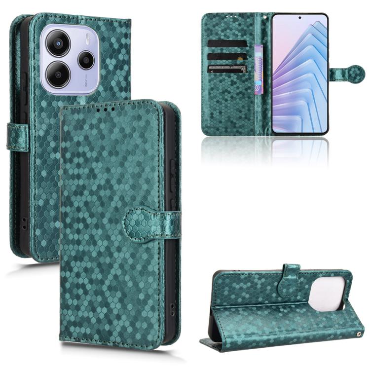 

For Redmi Note 14 4G 163.25mm Honeycomb Dot Texture Leather Phone Case(Green)