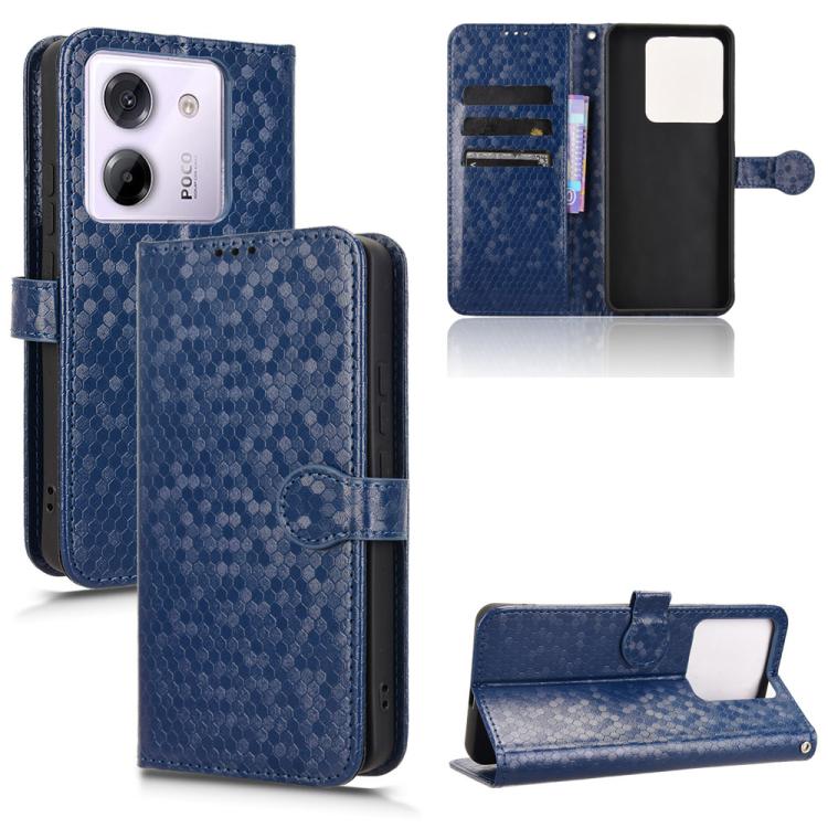 

For Xiaomi Poco M7 Pro 5G / Redmi Note 14 5G Honeycomb Dot Texture Leather Phone Case(Blue)