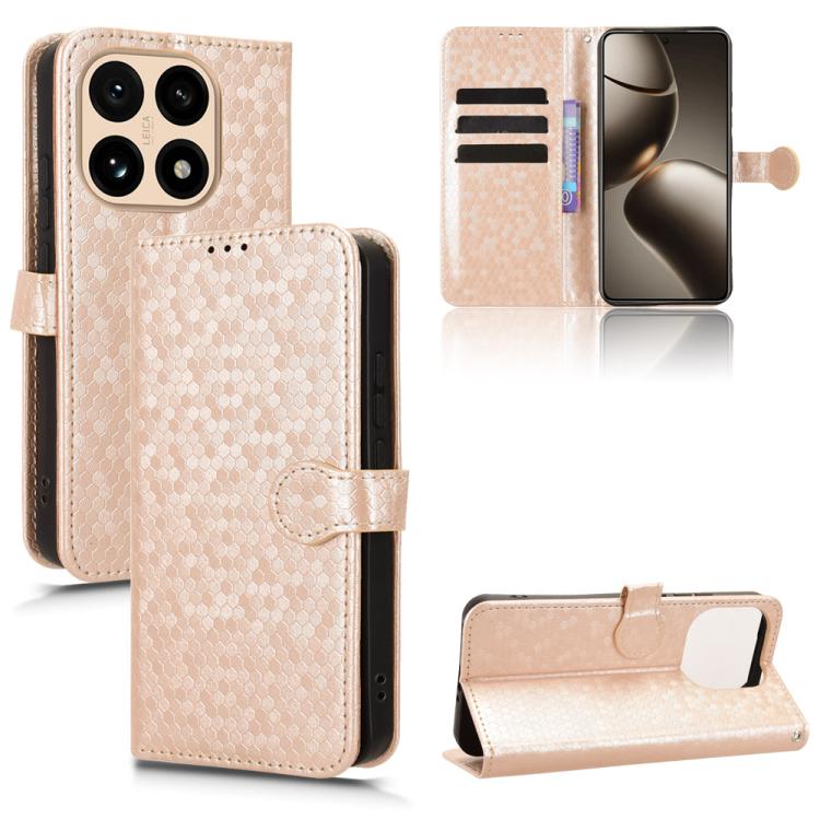 

For Xiaomi 15T 5G Honeycomb Dot Texture Leather Phone Case(Gold)