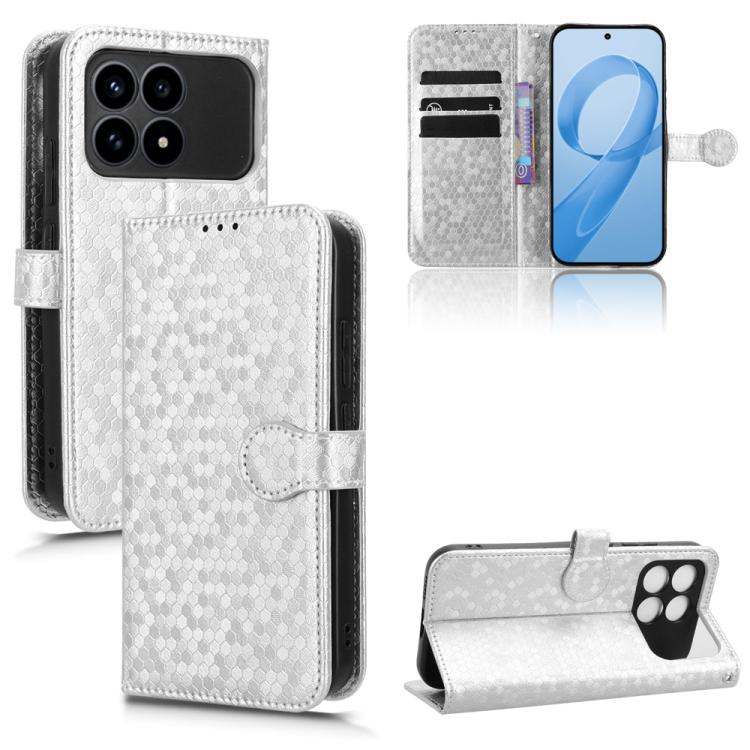 

For Redmi K90 5G / Poco F8 Pro Honeycomb Dot Texture Leather Phone Case(Silver)