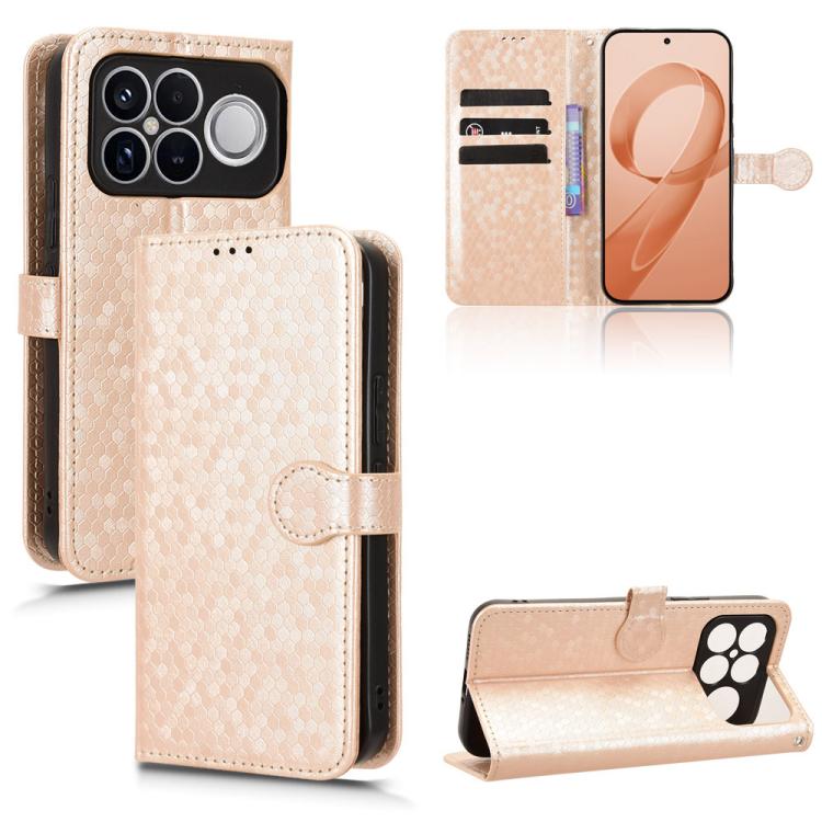 

For Redmi K90 Pro Max 5G Honeycomb Dot Texture Leather Phone Case(Gold)