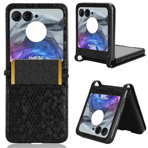 

For Motorola Razr 50 Honeycomb Dot Texture Card Slot Leather Phone Case(Black)