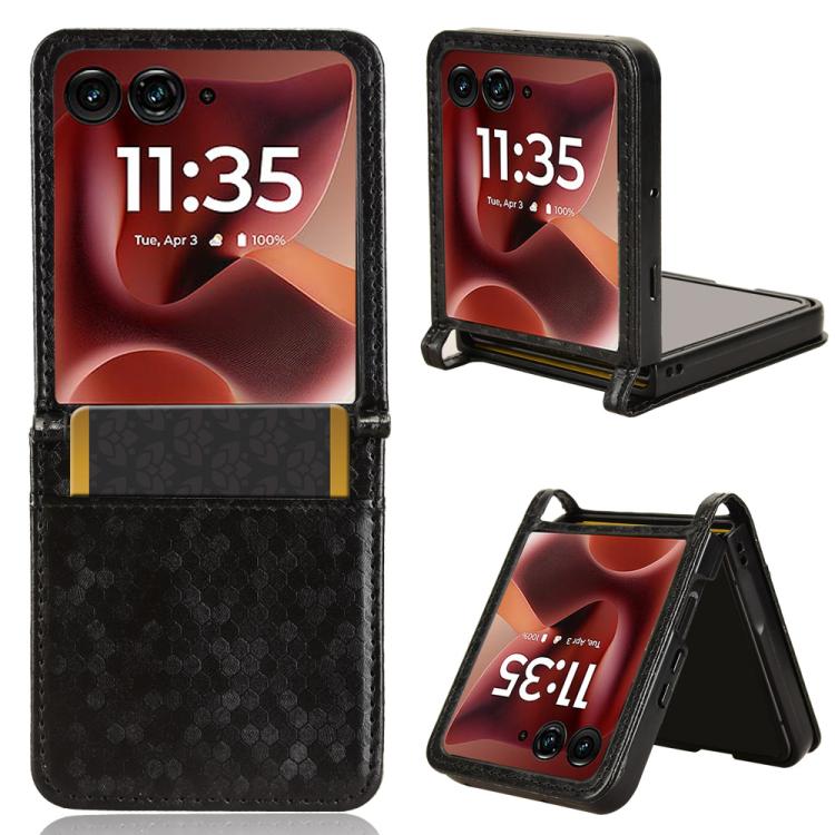 

For Motorola Razr 60 Ultra Honeycomb Dot Texture Card Slot Leather Phone Case(Black)