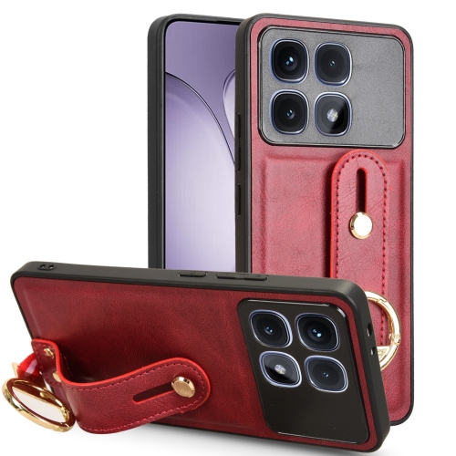 

For Redmi K70 Ultra Wristband Leather Back Phone Case(Red)