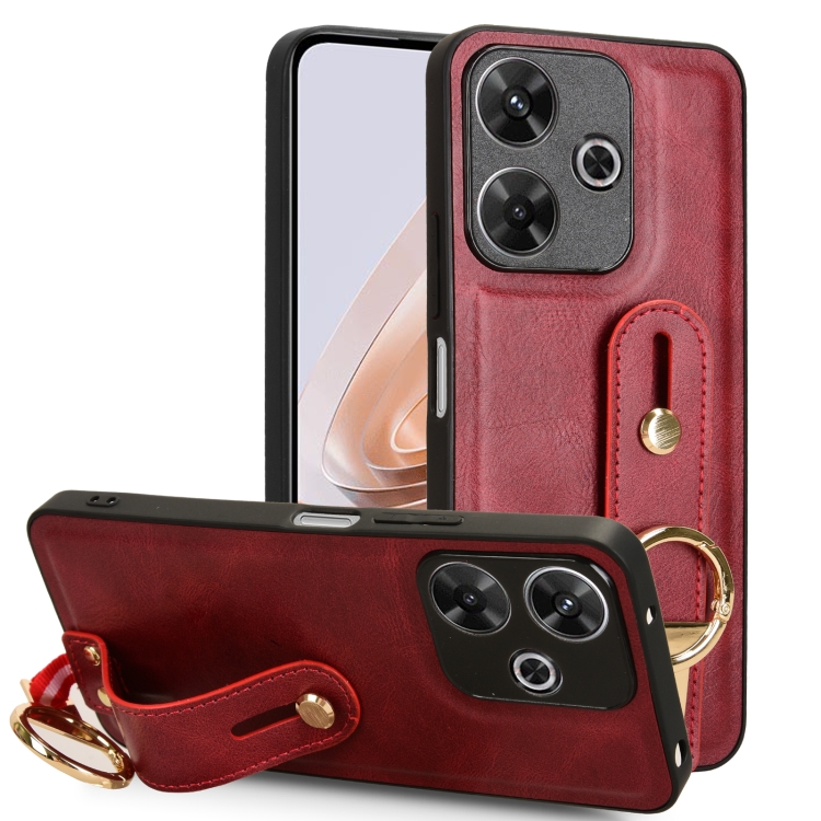 

For Redmi 13 4G / Note 13R Wristband Leather Back Phone Case(Red)