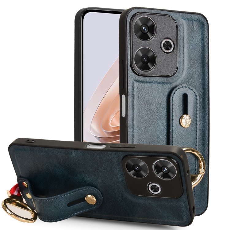 

For Redmi 13 4G / Note 13R Wristband Leather Back Phone Case(Blue)