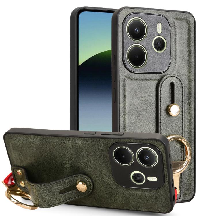 

For Redmi Note 14 4G 163.25mm Wristband Leather Back Phone Case(Green)