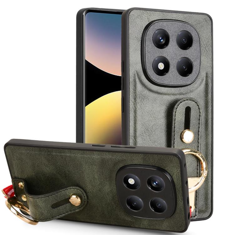 

For Redmi Note 14 Pro 4G Wristband Leather Back Phone Case(Green)