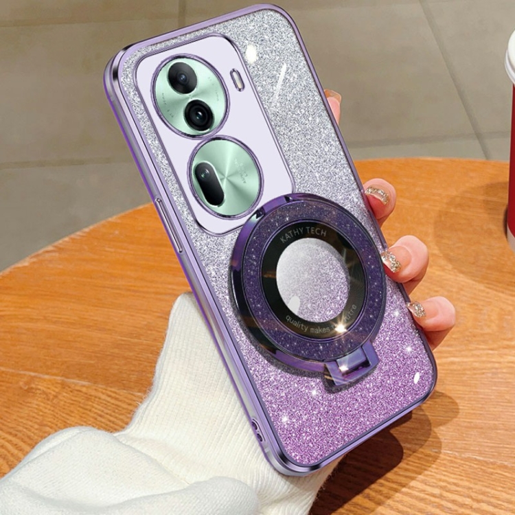 

For OPPO Reno11 Plated Gradient Glitter Round Holder TPU Phone Case(Purple)