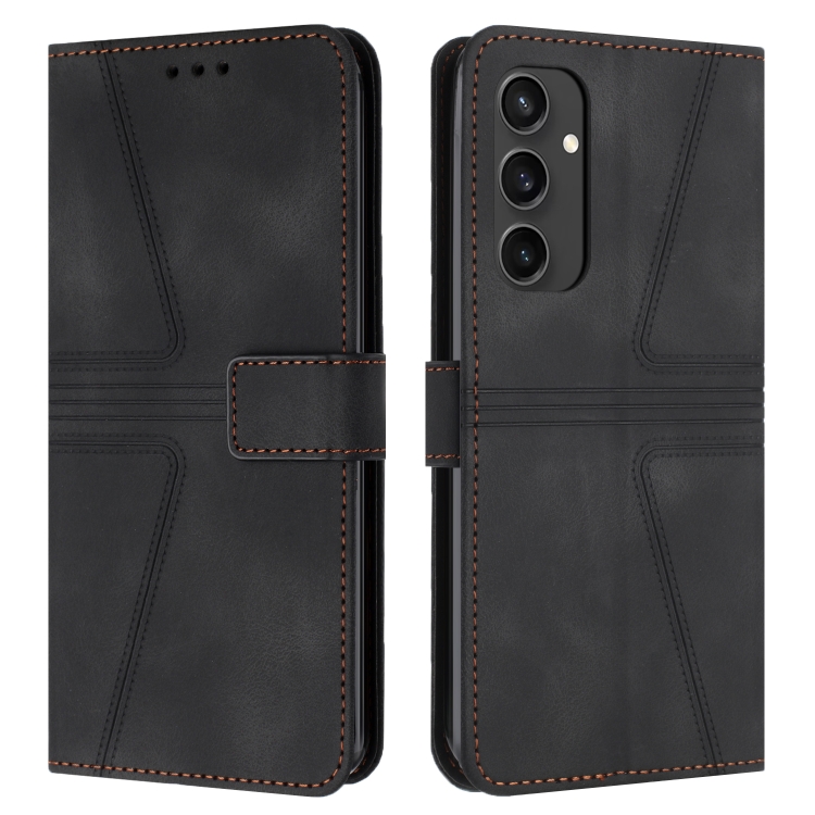 

For Samsung Galaxy S24 FE 5G Triangle Solid Color Leather Phone Case(Black)