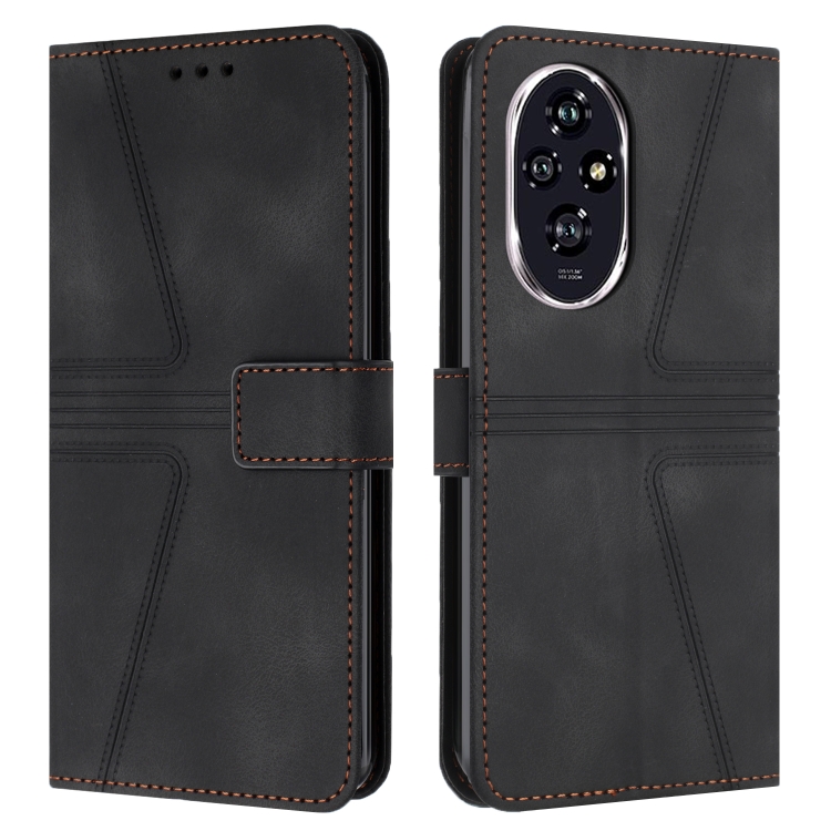 

For Honor 200 Triangle Solid Color Leather Phone Case(Black)