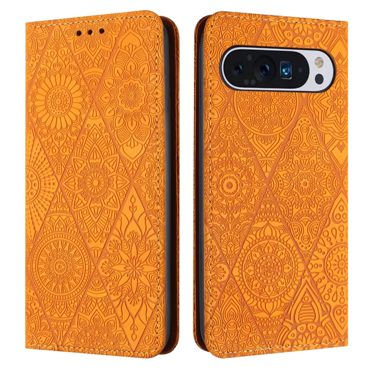 

For Google Pixel 9 Pro XL Ethnic Embossed Adsorption Leather Phone Case(Yellow)