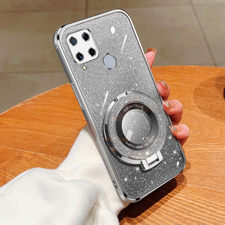 For Realme C25 Narzo 30A Plated Gradient Glitter Round Holder