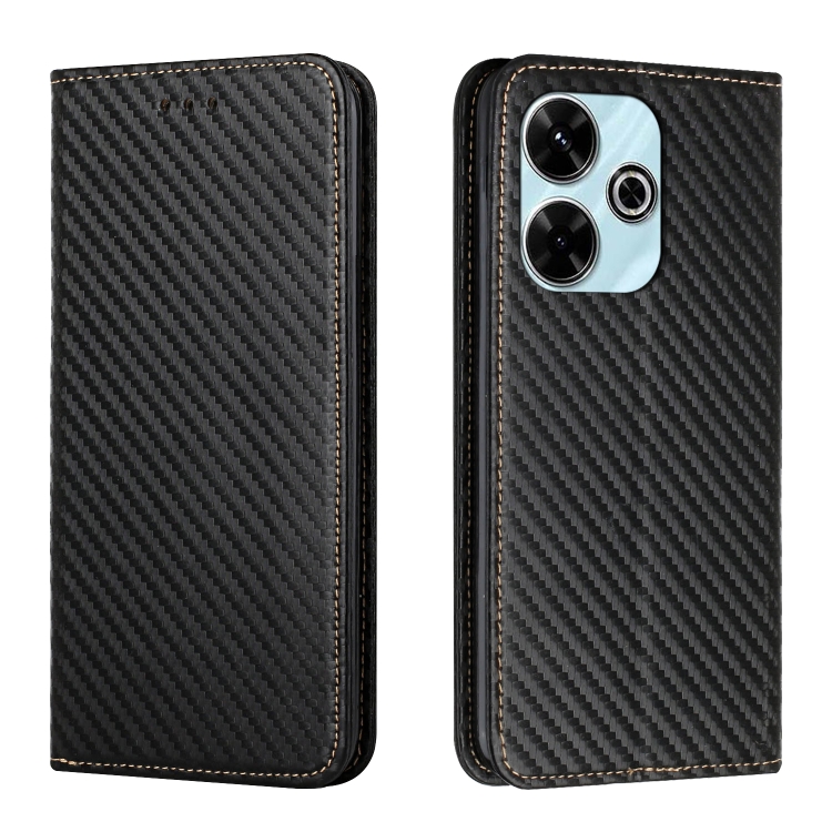 

For Redmi 13 4G Carbon Fiber Texture Magnetic Flip Leather Phone Case(Black)