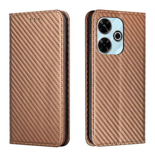 

For Redmi 13 4G Carbon Fiber Texture Magnetic Flip Leather Phone Case(Brown)