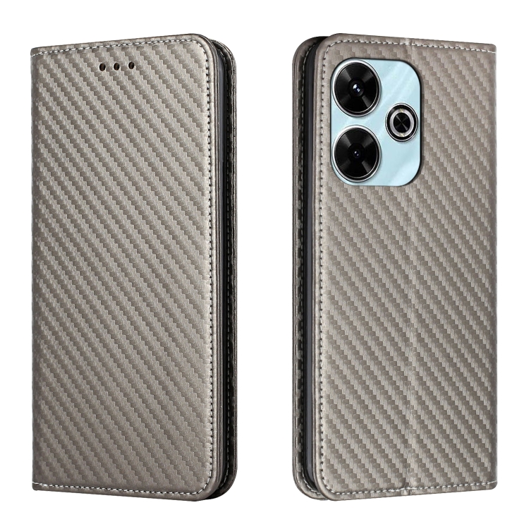 

For Redmi 13 4G Carbon Fiber Texture Magnetic Flip Leather Phone Case(Grey)