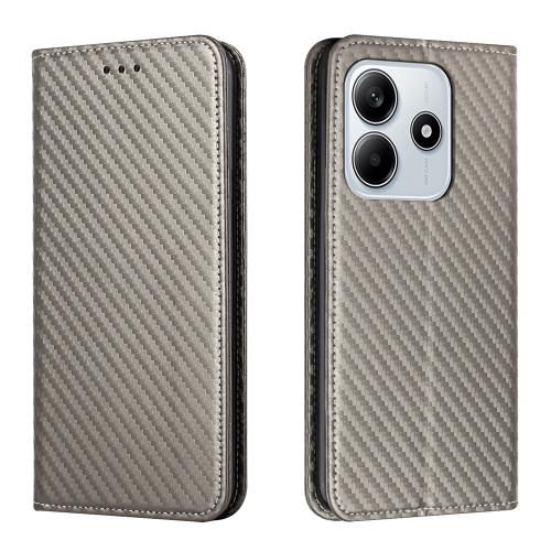 

For Redmi Note 14 5G Carbon Fiber Texture Magnetic Flip Leather Phone Case(Grey)