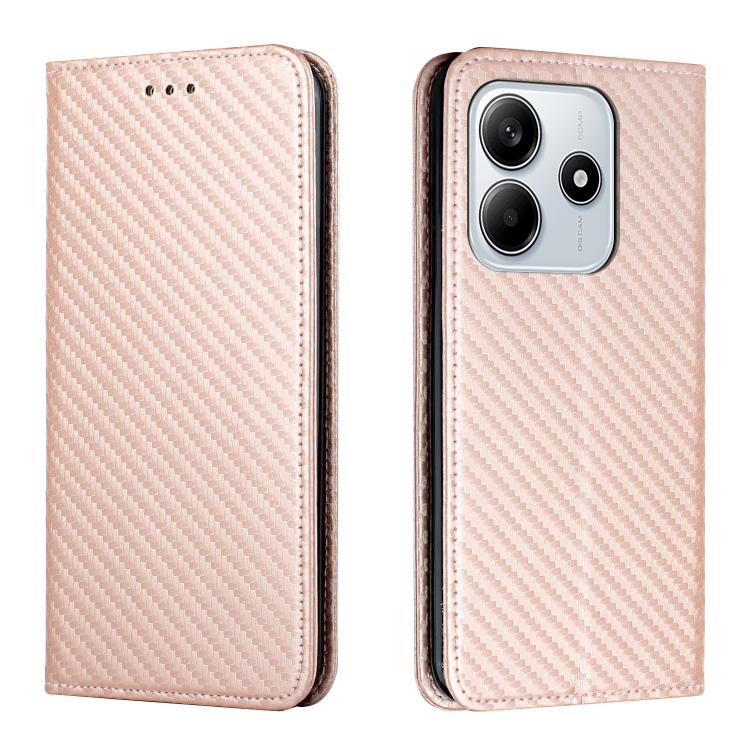 

For Redmi Note 14 5G Carbon Fiber Texture Magnetic Flip Leather Phone Case(Rose Gold)