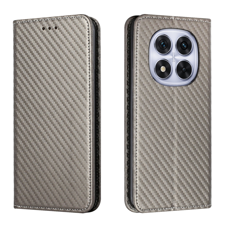 

For Redmi Note 14 Pro 5G Carbon Fiber Texture Magnetic Flip Leather Phone Case(Grey)