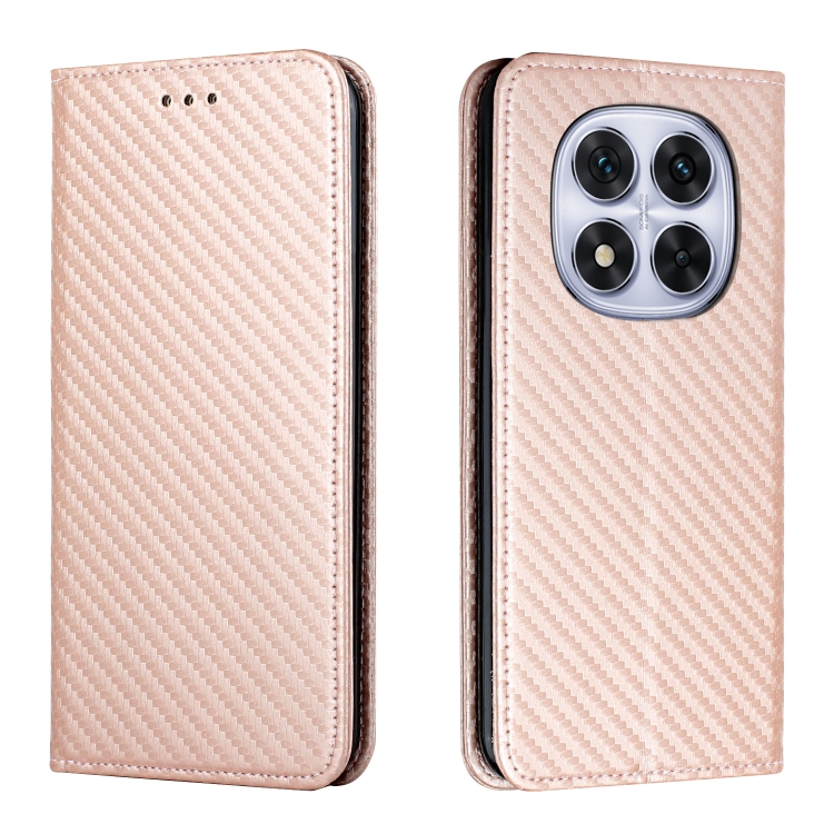 

For Redmi Note 14 Pro 5G Carbon Fiber Texture Magnetic Flip Leather Phone Case(Rose Gold)