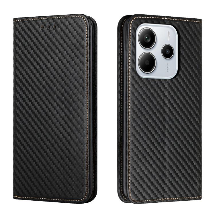 

For Redmi Note 14 4G 163.25mm Carbon Fiber Texture Magnetic Flip Leather Phone Case(Black)