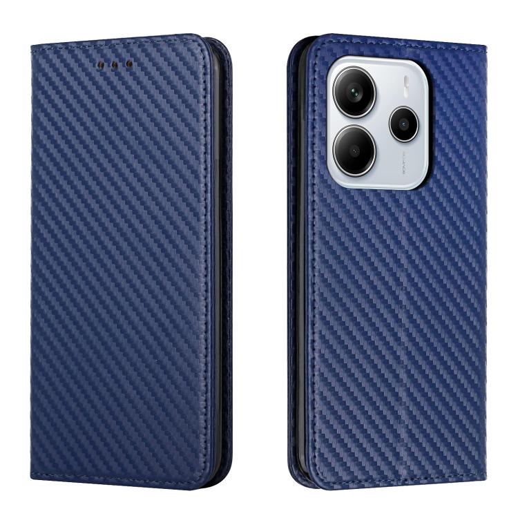 

For Redmi Note 14 4G 163.25mm Carbon Fiber Texture Magnetic Flip Leather Phone Case(Blue)